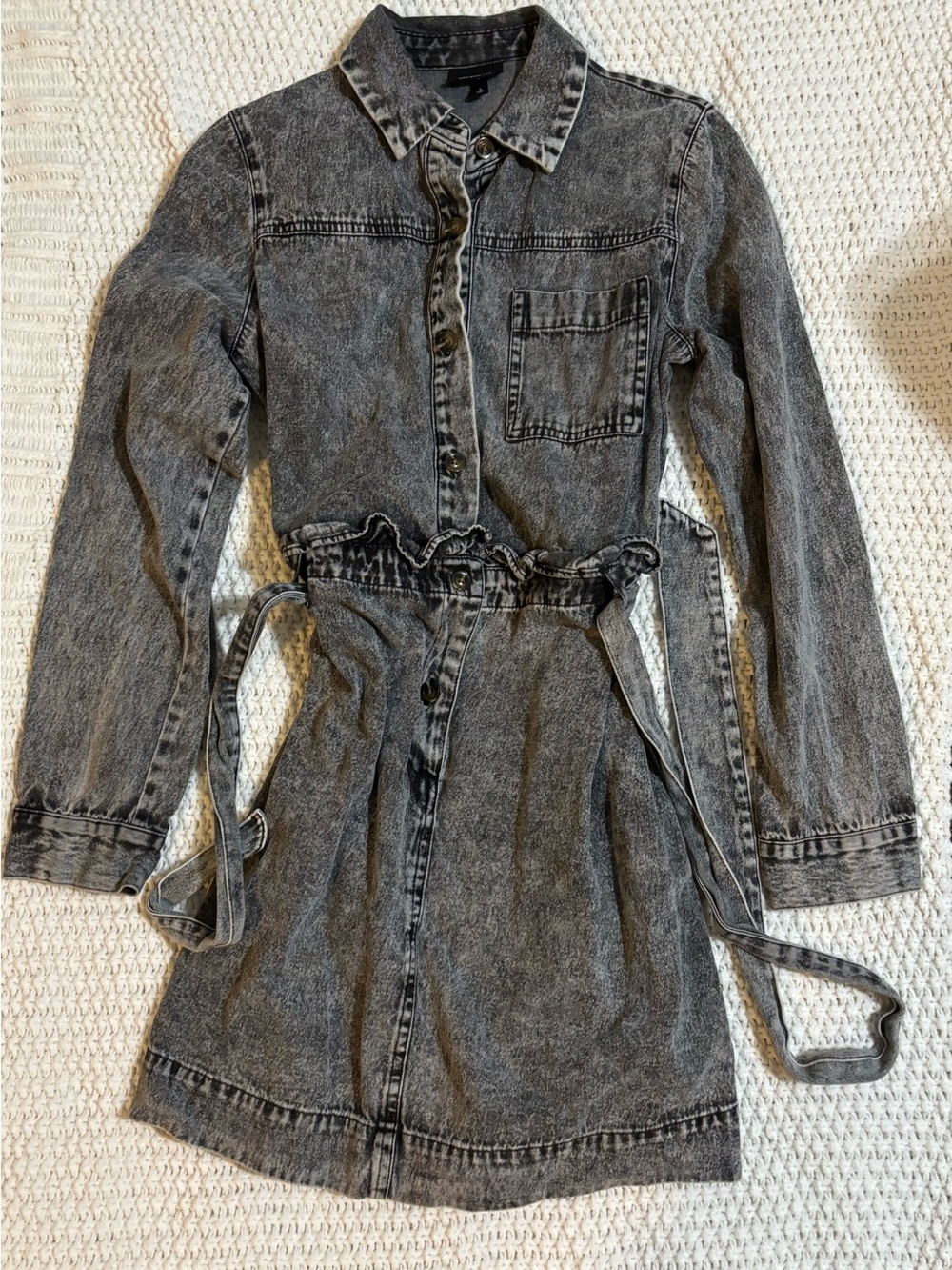 Who What Wear Washed Black Denim Shirt Dress with Tie Waist